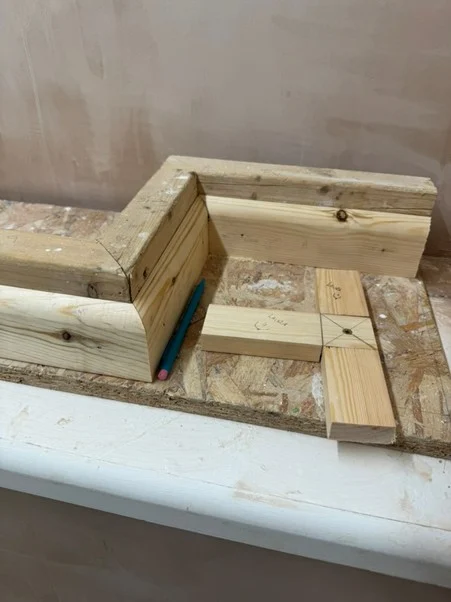 Timber joint practice pieces for skirting or architrave fitting